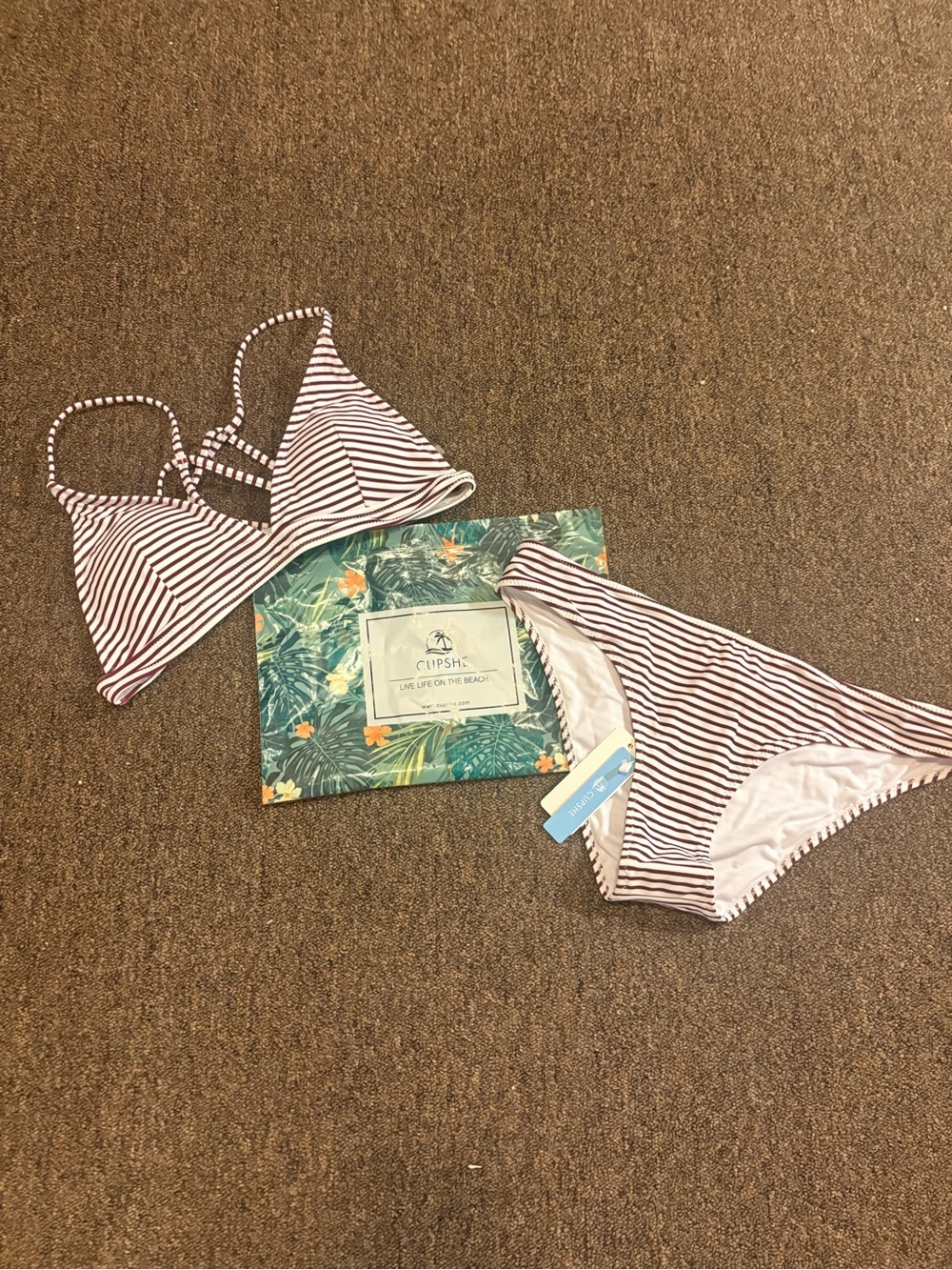 CUPSHE Pink & White Striped V-Neck Bikini Set - Picture 3 of 9